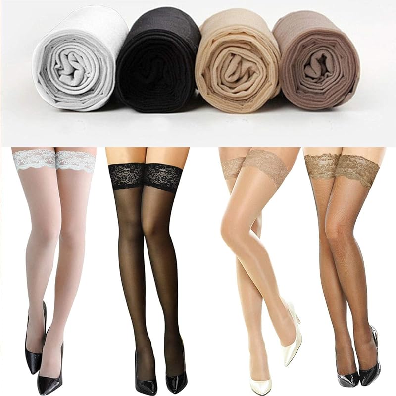 [Nissot] With Silicone Stopper Garter Stockings Black Black Sexy Floral Lace Stockings Anti-slip Tights With Silicone Resin With Logo Package (1 Pair