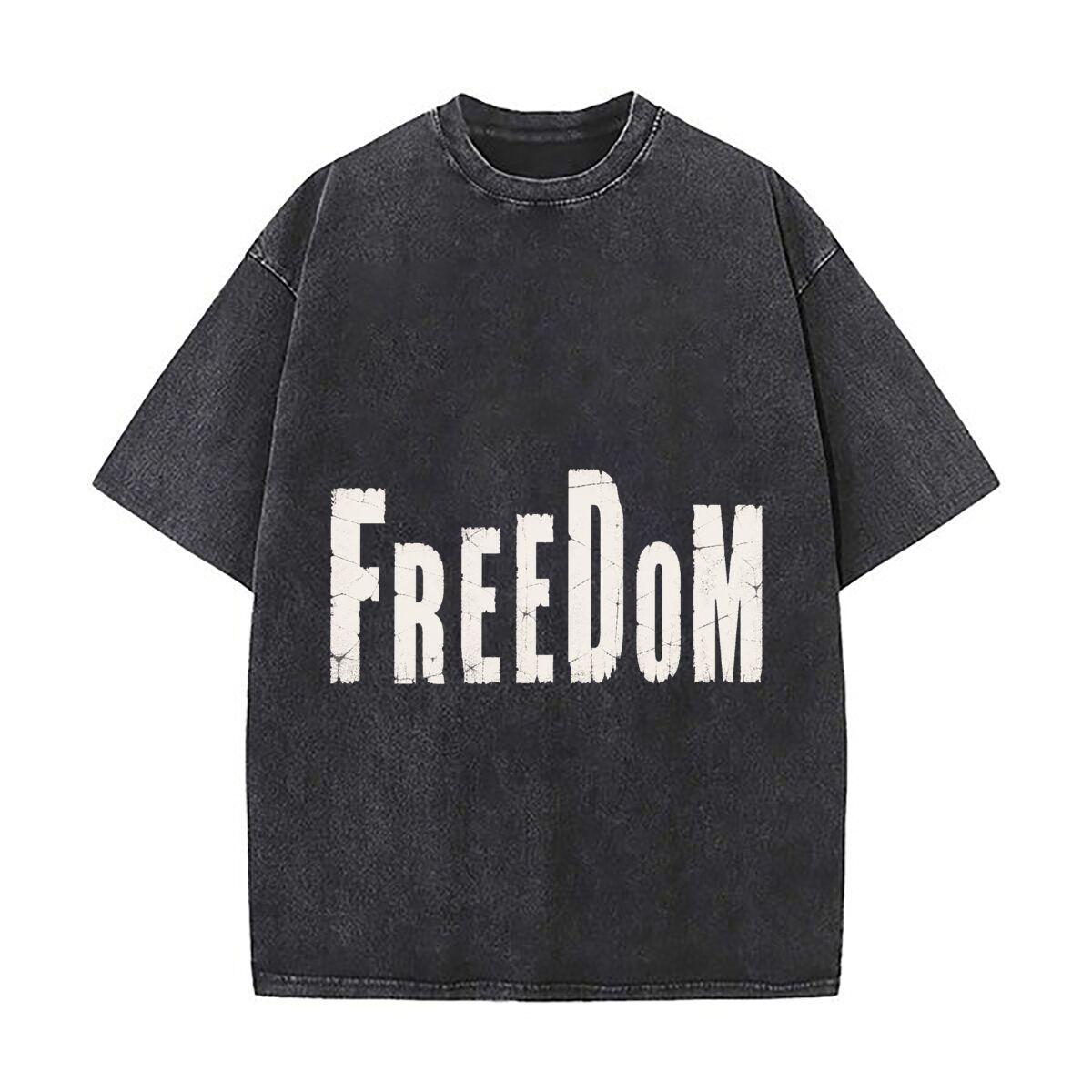 Distressed Freedom Word Art Vintage Vintage Distressed Washed Cotton Short Sleeve Streetwear Outfit S