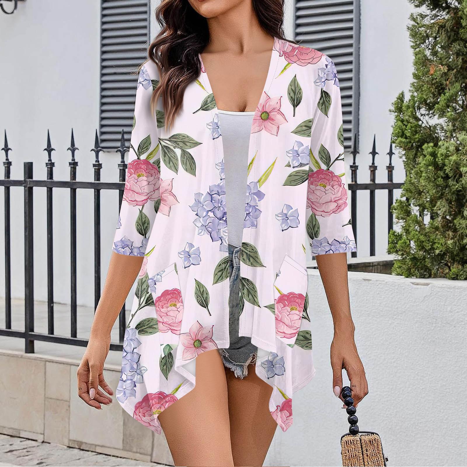 

Женский осенний кардиган неправильной формы с принтом, рукавами три четверти и карманной курткой XL