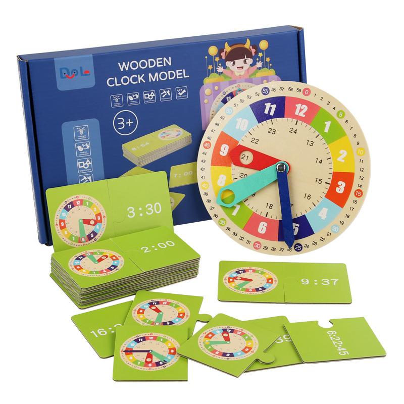 Orologi Giocattolo in Legno Montessori Apprendimento del Tempo Ausili Didattici Cognizione del Tempo Abbinamento Giocattoli Educativi Precoci per Bambini Regali per Bambini