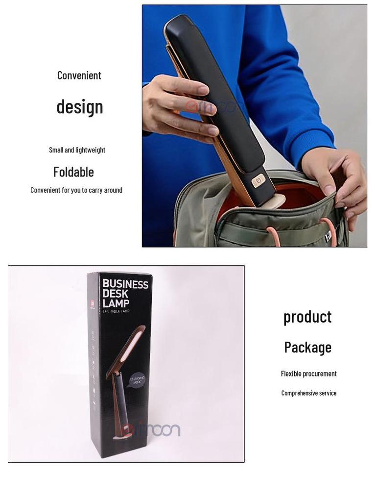 Portable Wood Grain Folding Desk Lamp with Touch Dimming and Eye Protection