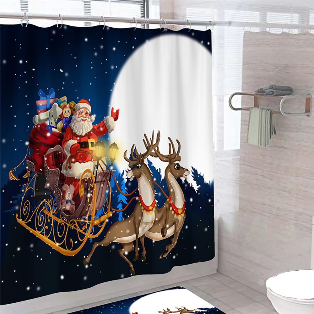 1x Christmas Shower Curtain Bathroom 180*180cm Christmas Shower Room Decorations