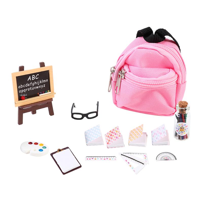 Dollhouse Mini Simulation Miniature Creative School Supplies School Bag Combination Set Doll School Bag Doll Gift Furniture Book