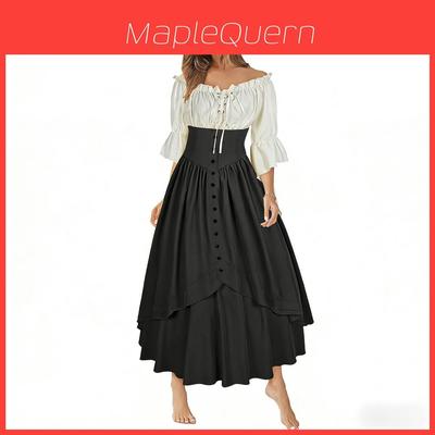 Renaissance Costume Dress With Asymmetric Hem And Puffed Sleeves For Artistic Cosplay And Vintage Events