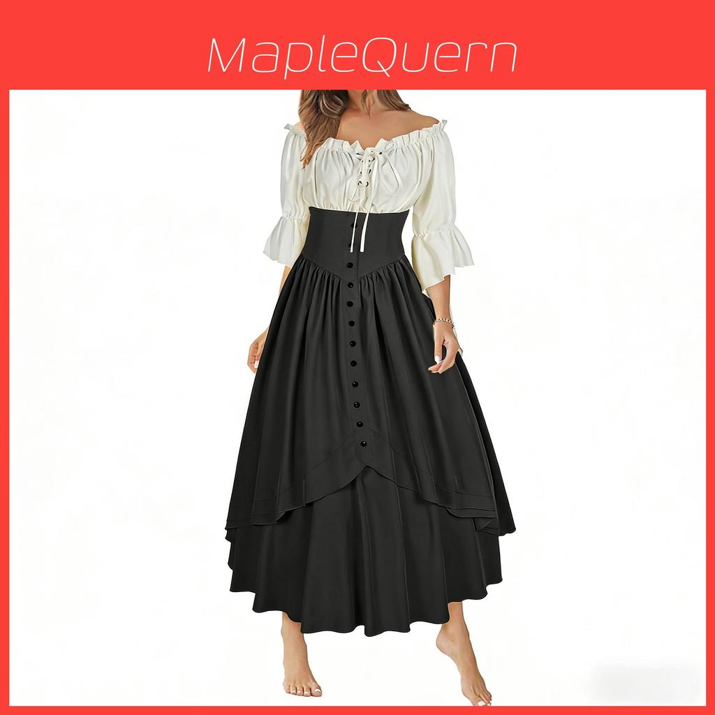 Renaissance Costume Dress With Asymmetric Hem And Puffed Sleeves For Artistic Cosplay And Vintage Events