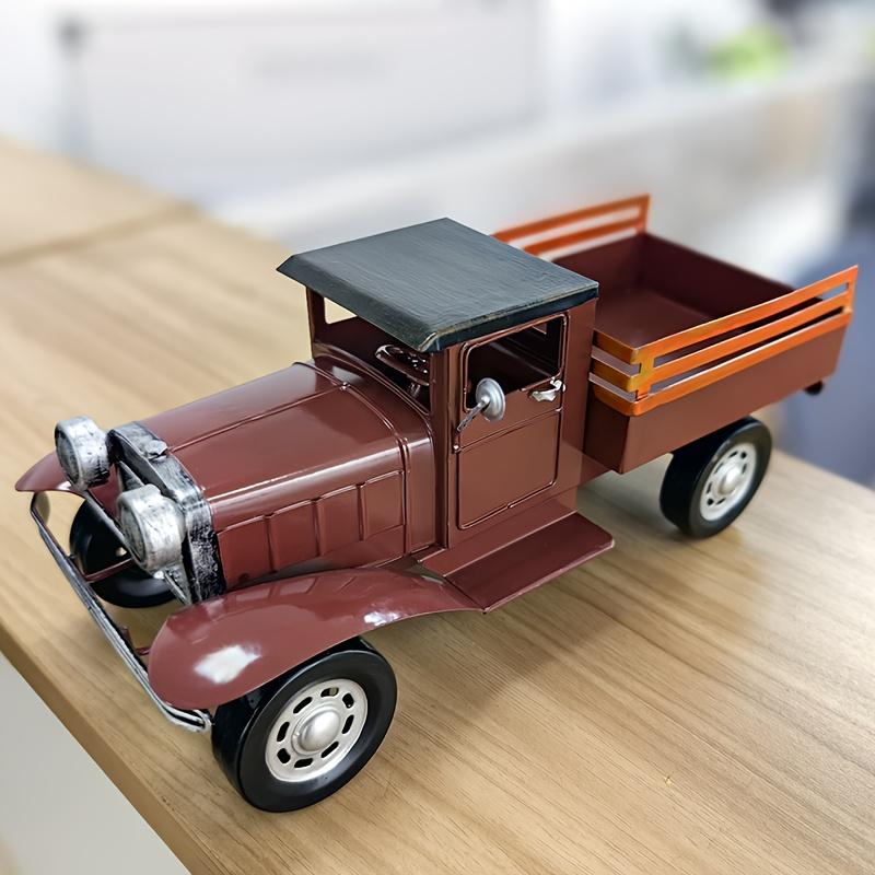 Vintage Handmade Tinplate Car Model Travel Edition Pickup Truck Tinplate Craft Artwork Classic Car Suitable for Industrial Style Home Decor