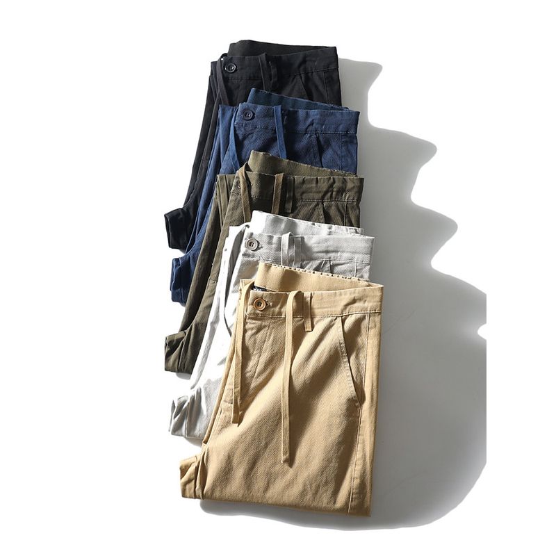 American Retro Pure Cotton Wide Leg Stretch Cargo Pants Men's Autumn and Winter Ankle Banded Pants Export Men's Pants Straight-leg Casual Pants