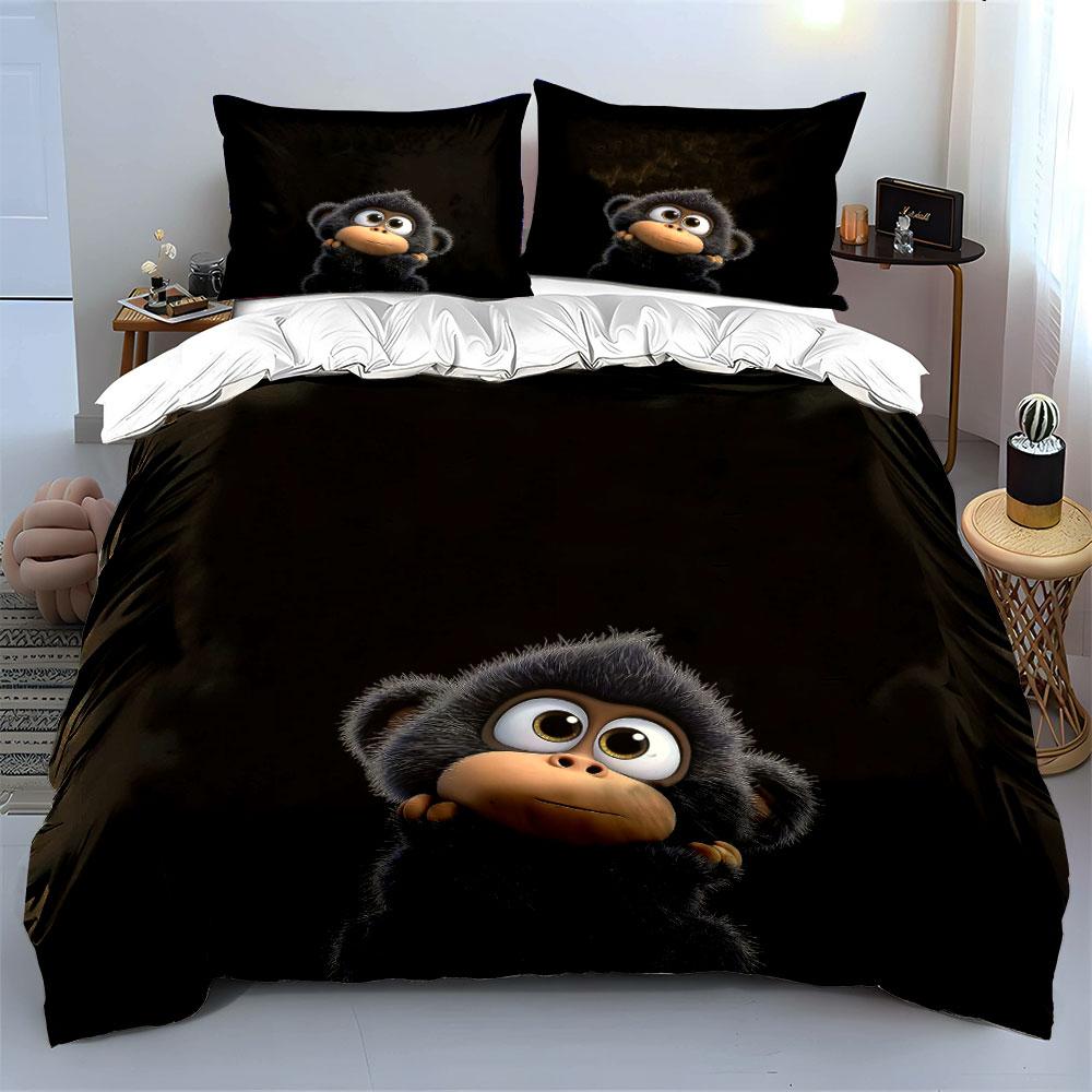 The Little Monkey Holding Its Head Print Bedding Set 1 Duvet Cover 2 Pillowcases For Adult And Children Luxury Gift Full Size