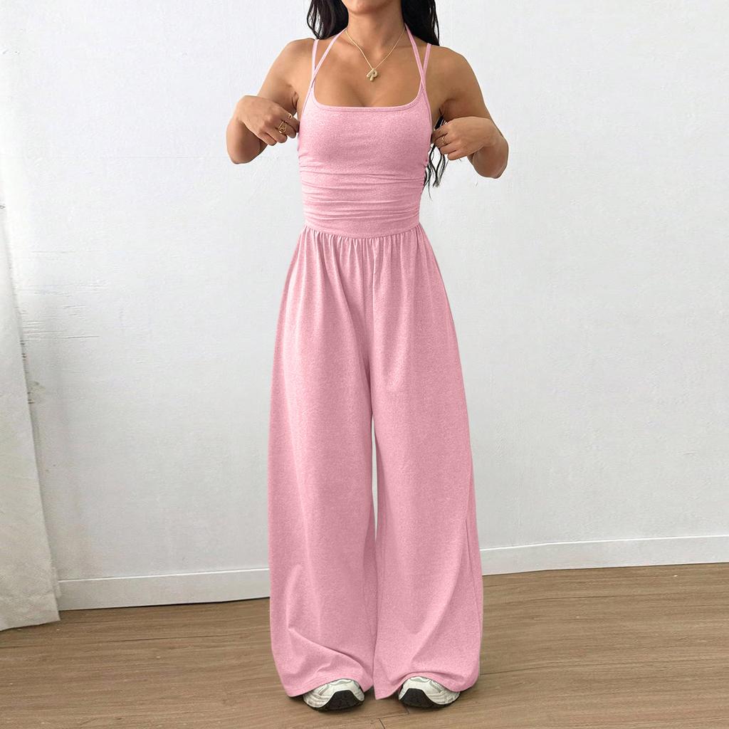 Women's Casual Strapless Wide Leg Jumpsuit for Summer Loose Fit