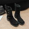 Ruodan Thick Heel Western Cowboy Boots Women's Autumn New Mid-heel Retro Square Head Thick-soled Piled Boots Two Wear Medium Boots