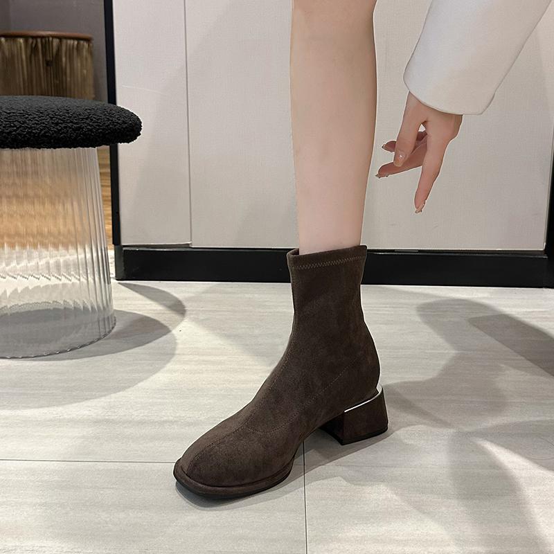 Módní semišové dámské sněhule ke kotníku na středním podpatku zimní boty robustní designérské klasické chelsea boty 2024 nový trend gladiátorky