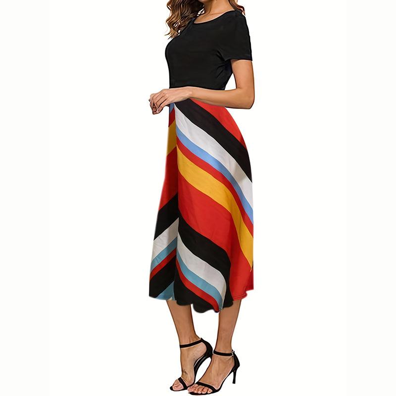 Летнее повседневное женское платье длиной до середины икры с коротким рукавом и круглым — фото 2