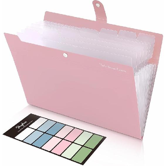 SKYDUE Expanding File Organizer with 8 Pockets, Accordion File Folders with Labels, Portable Document Paper Bill Receipt Organizer, Home College