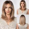 ALAN EATON Medium Length Brown Layered Synthetic Wig Ombre Straight Wigs with Bangs for Women Daily Use Soft Heat Resistant Hair