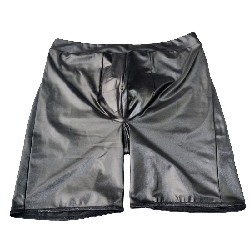 Herren Faux Leder Wetlook Offene Po Shorts Dehnbar Nachtwäsche Unterwäsche Slips Clubwear Gay Rollenspiel Nachtwäsche Pyjama