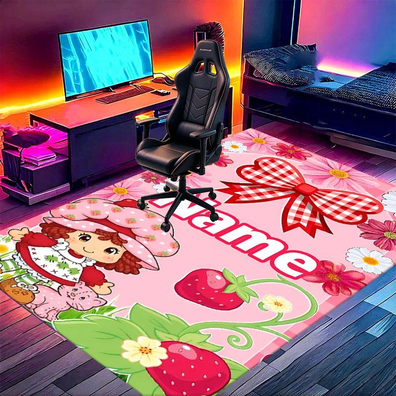 Custom Name Personalized Strawberry Shortcake Print Carpet, Versatile Home Decor Rug, for Playroom, Apartment, Balcony, Entryway, Hallway Gift