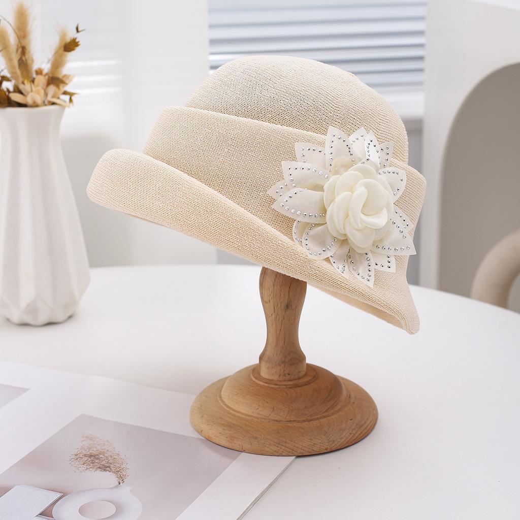 Elegant French Lace Flower Straw Hat Breathable Knitted Sun Hat With Fresh Rolled Edge Bud Top Hat For Women