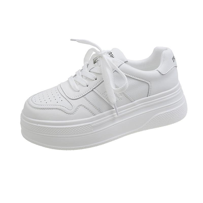 

Сверхлегкие белые кроссовки на платформе для интернет-знаменитостей, женские, новинка 2025 года, кроссовки на танкетке из кожи, чисто белые, универсальные, увеличивающие рост 40