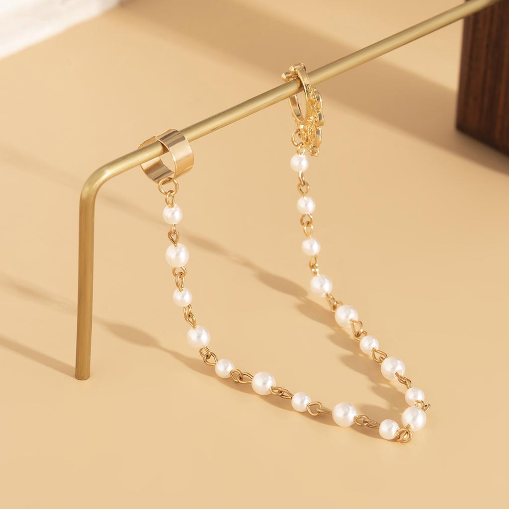 Mode Imitation Perle Nasenclip Ring Mit Ohrring für Frauen Ohne Nasenpiercing Körperkette Schmuck Party Tänzer Zubehör