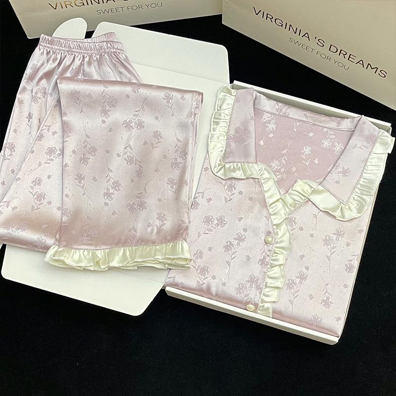 Simple Temperament Wind Purple Jacquard Imitation Silk Fabric Short Sleeves Trousers Pajamas High-End Loungewear Pajamas