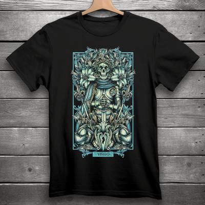 Jungfrau Sternzeichen Goth Schädel Unisex Schwarzes T-Shirt S-3XL