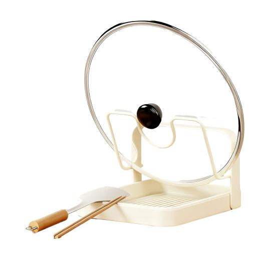 Pot Lid Holder with Drain Carbon Steel Utensils Pan U-Shaped Groove Design Kitchen Organizer Drip Tray
