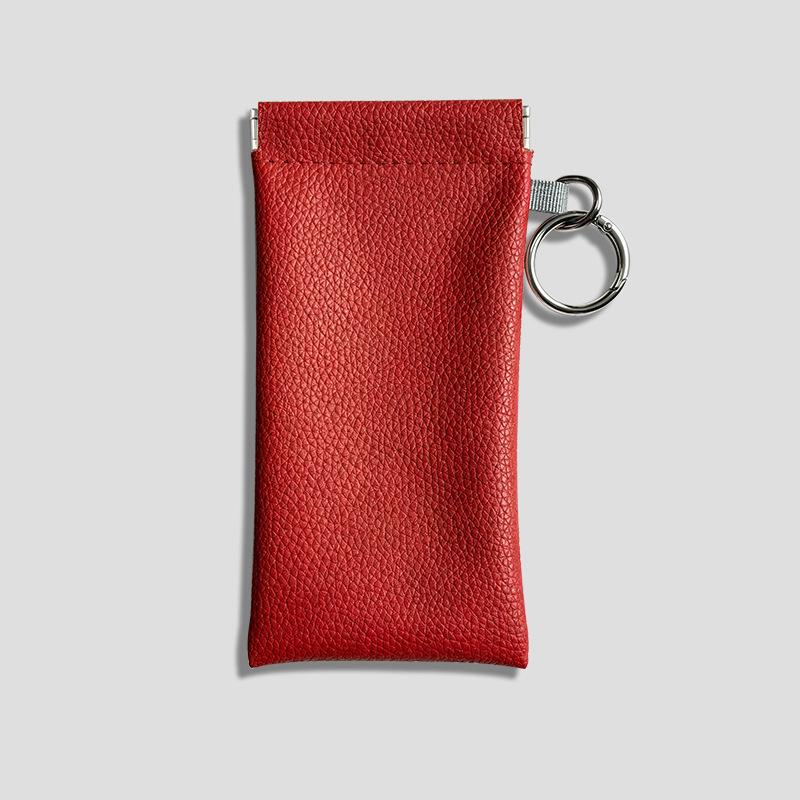 Automatic Closure PU Leather Sunglasses and Eyeglass Pouch - Anti-Pressure Spring Clip Case