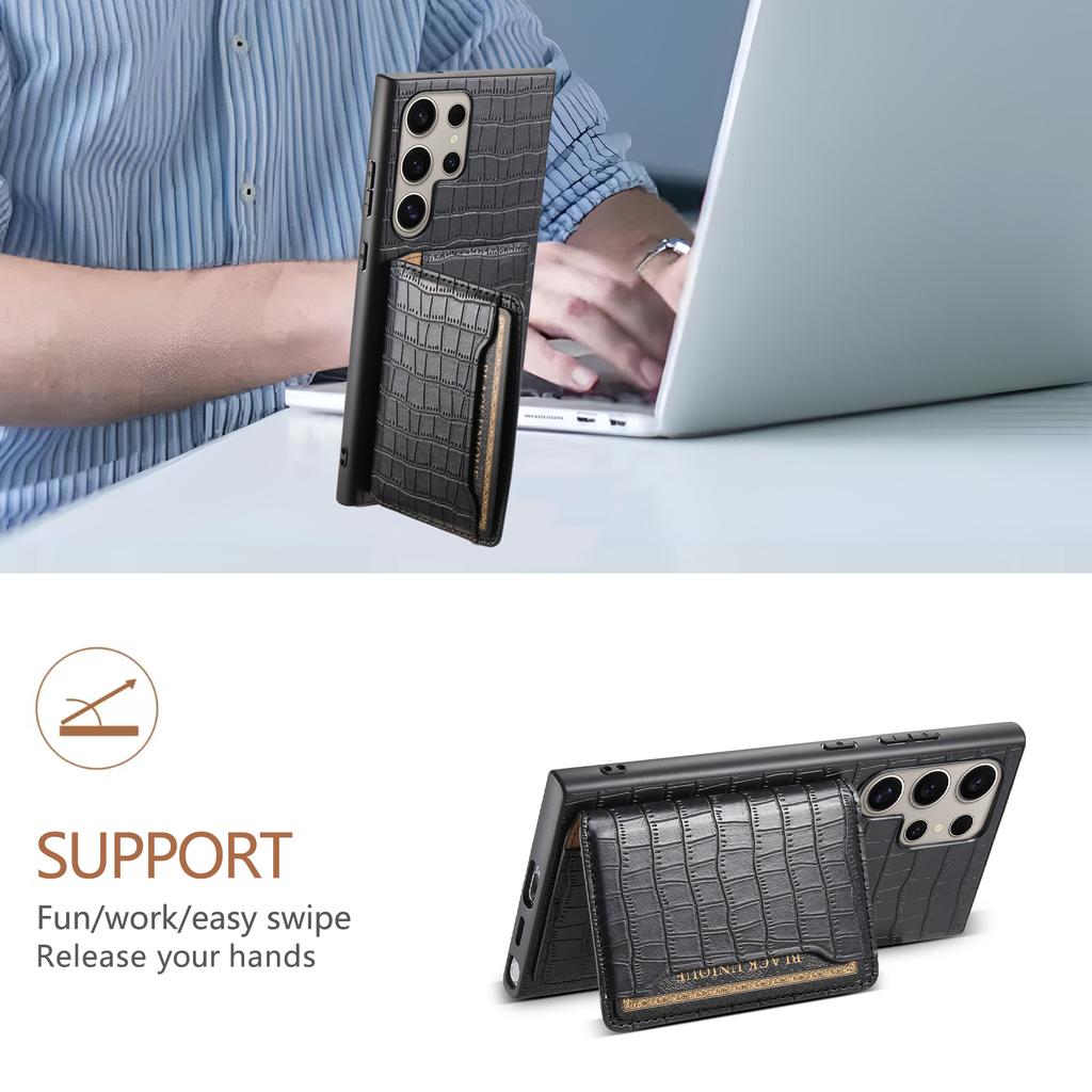 For Samsung Galaxy S25 Ultra Case Card Holder Kickstand Crocodile Texture Leather Back Phone Cover