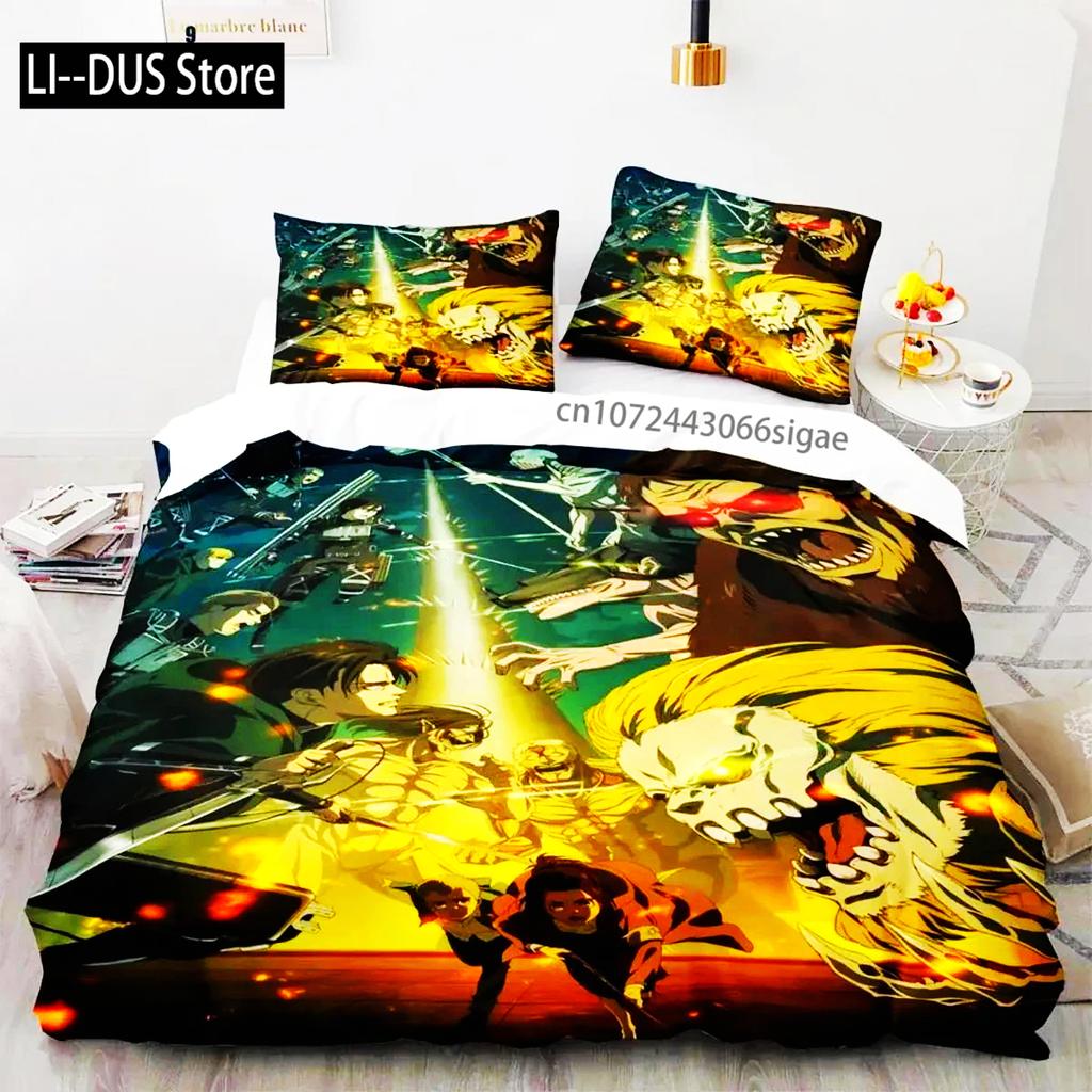 Anime Attack On Titan Logo Bedding Set Boys Girls Twin Queen King Size Duvet Cover Pillowcase Bed Boys Adult Home Textileextile