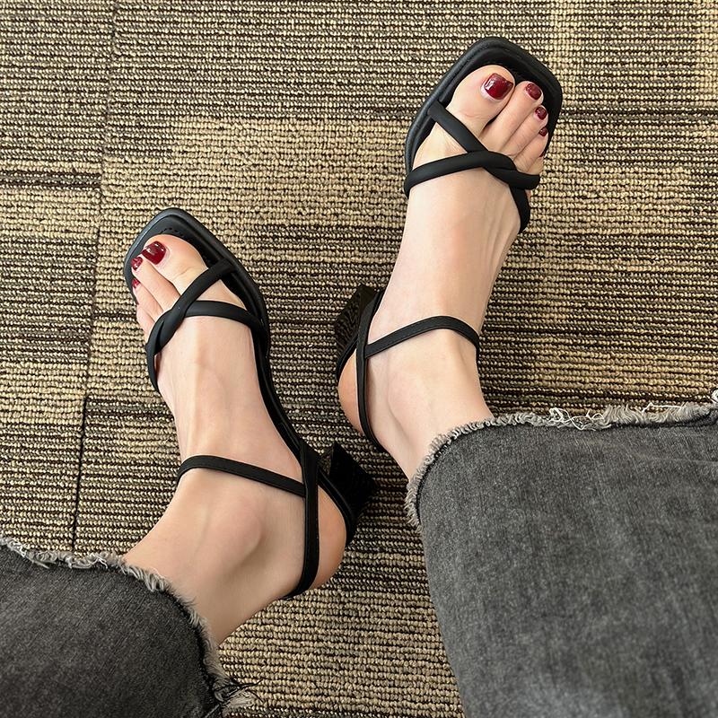 Fashion Women's Sandals Elegant Design 5cm High-heeled Sandals Summer Open Toed High-heeled Sandals for Women Square Toe Roman Sandalias
