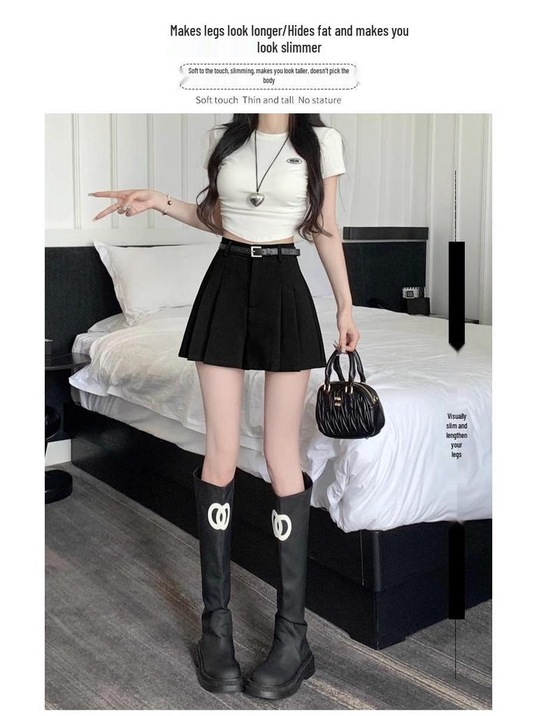 Women's Gray High-Waist Pleated Shorts: Spring/Summer 2024 Fashion, Loose Fit, Slimming Wide-Leg Design