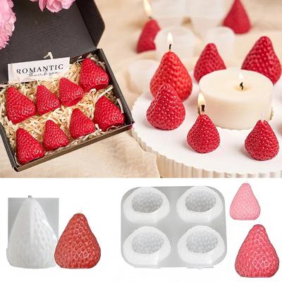 3D Strawberry Aromatherapy Candle Silicone Mold 3pcs Heat-Resistant Home Bedroom DIY Maker Home Bedroom 3D Candle Silicone Mold