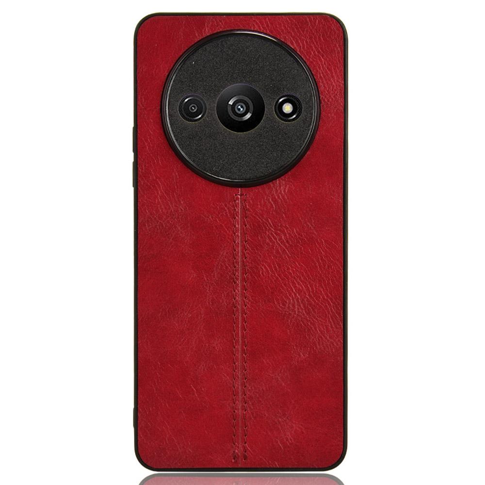 

For Xiaomi Redmi A3/Poco C61 4G Cell Phone Case Stitching Line Design Leather Coated TPU+PC Cover Red