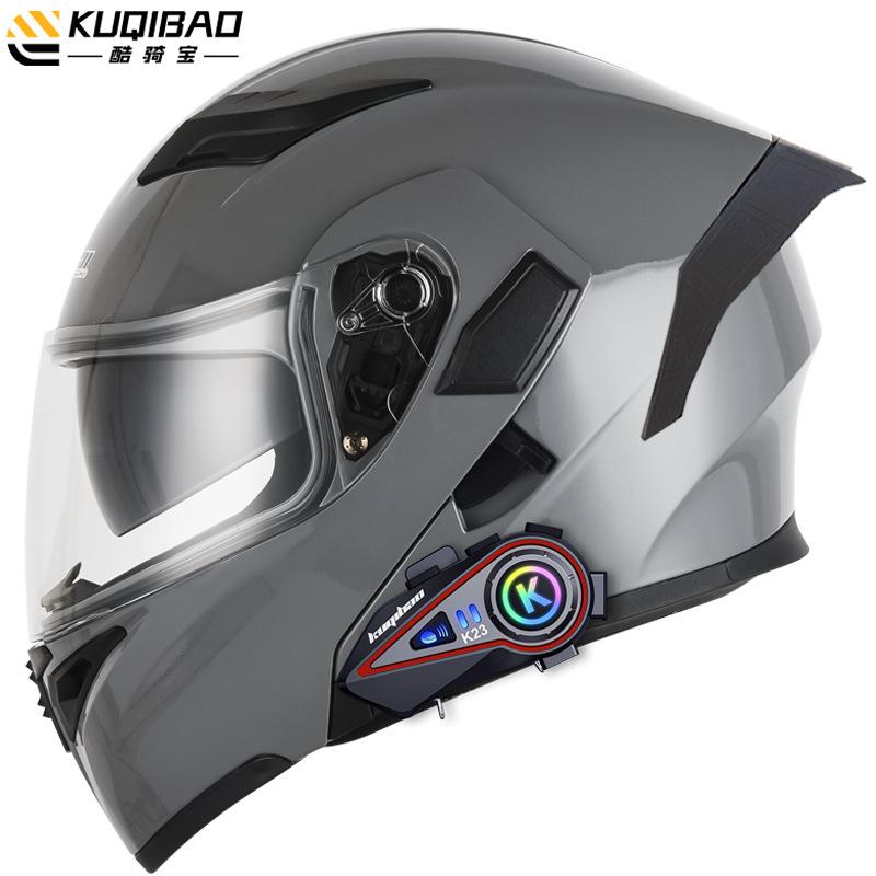 Kuqibao Dual Lens Open Face Helmet Motorcycle Bluetooth Helmet Dual Intercom Motorcycle Full Helmet Long Riding Range