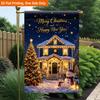 2D Flat, 2D Flat Printing Garden Flag 1pc, House with Christmas Decorations Durable Single-Sided Print Yard Flag, Garden & Home Holiday Decoration, 29