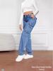 2025 European-American Mid-Waist Retro Cargo Denim Jeans for Women - Trendy, Multi-Pocket, Casual Straight-Leg