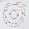 Elegant Crystal Flower O-Bead Chain Bracelet Necklace In Stainless Steel
