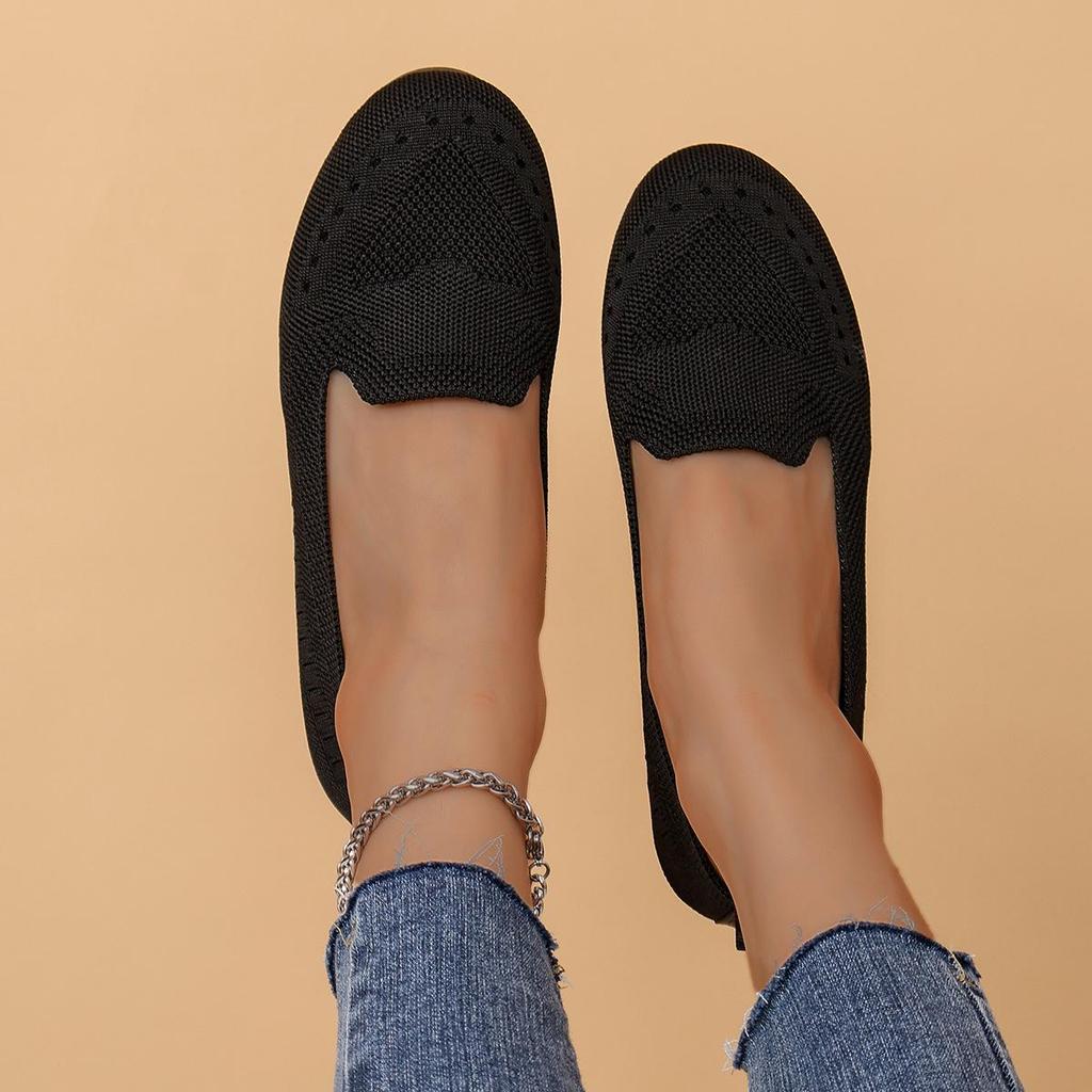 European and American Flat Knit Low-Top Slip-On Shoes - Women's Plus Size Lazy Work Style