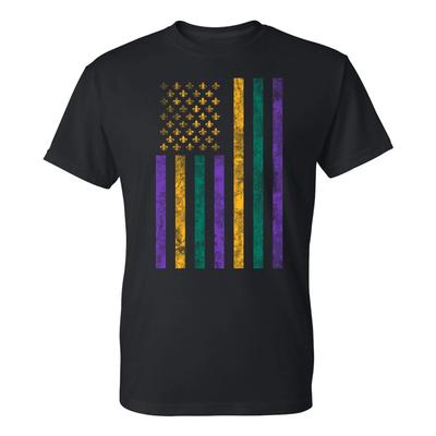 USA Mardi Gras Flag T-Shirt - Black