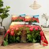 Set Lenzuola Rosa con Rose Stampa 3D Fiori Coperta Piana Morbida Per Donne Bambini Ragazze King Queen Full Twin Size Lino Decorazione Stanza