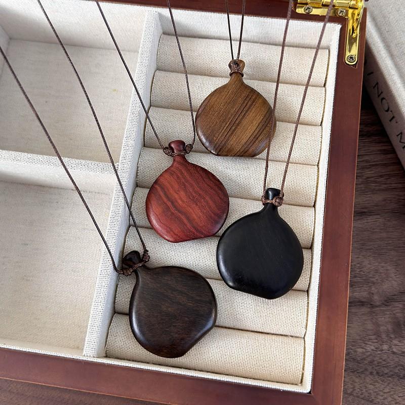 Wooden Gourd Pendant Necklace Adjustable Rope Chain Bohemian Style Long Women Minimalist Ethnic Jewelry