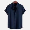 Men's Casual Short Sleeve Solid Color Button- Shirt with Stand Collar