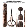 Vintage Embroidery Scissors Set Wooden Stainless Steel Sewing Box Scissors Kit Multifunctional Sewing Embroidery Tools Bronze