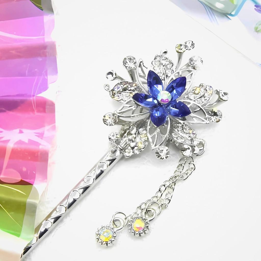 [MiaoMiao] Kanzashi (hairpin) - Single Piece - Japanese Clothing - Formal Kimono, Yukata - Hair Ornament - Metal - Antique - Blue - Crystal - Snow