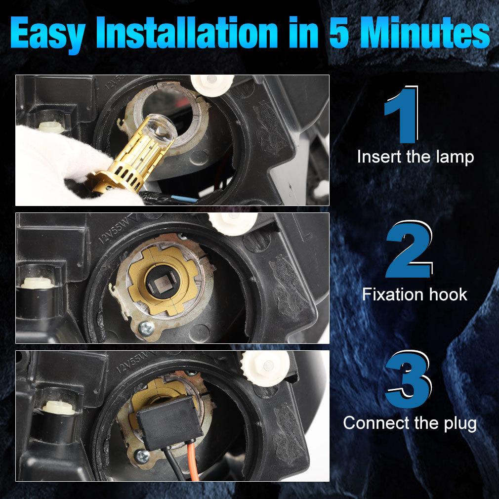 2 st H7 LED Projektorlins Strålkastarlampor LHD 1:1 Mini Storlek Trådlös Superljusstark 40000Lm LED H7 Turbo Strålkastare Helljus/Halvljus Plug&Play 12V 6000K