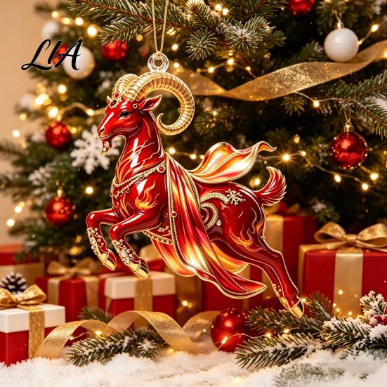 Festive Atmosphere Party Decor Galloping Goat Hanging Ornament, 2D Flat Acrylic Pendant, New Year Unique Animal Pattern Pendants Decoration