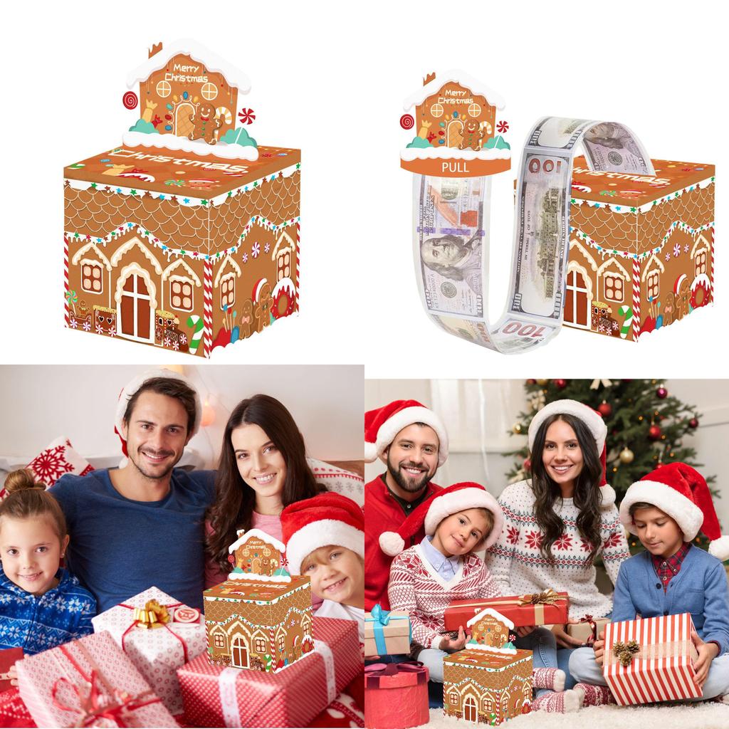 Gingerbread Man Pattern Christmas Theme Holiday Decor Paper Gift Box Money Box