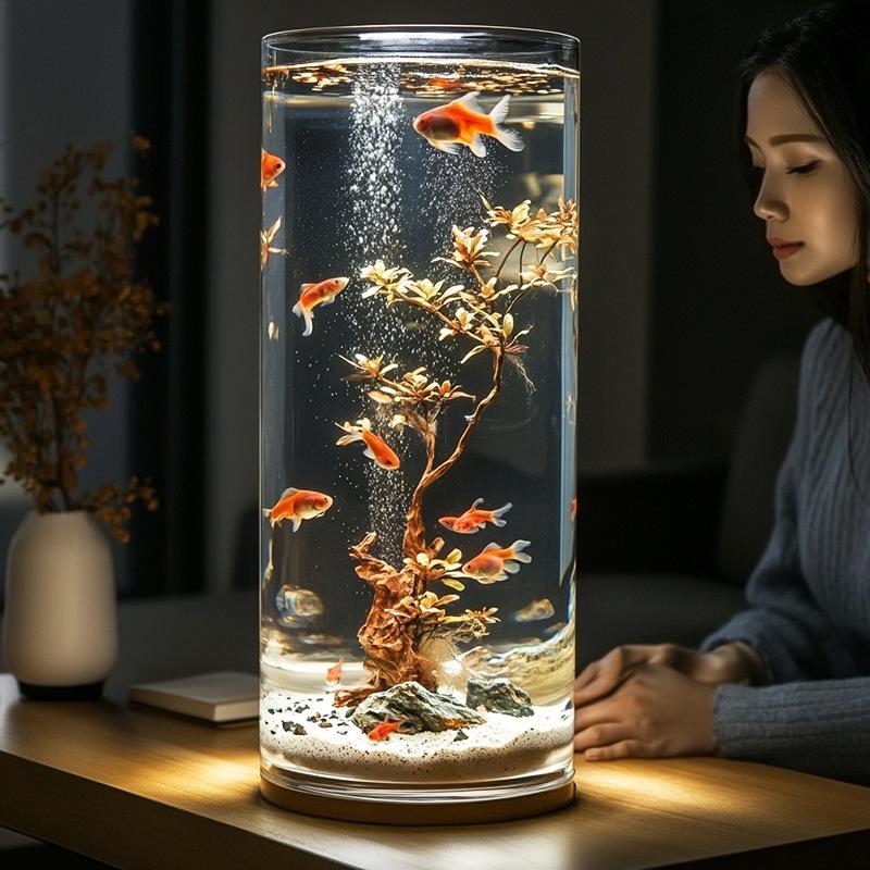Clear Acrylic Round Fish Tank - Drop-proof, Imitation Glass, Ideal for Desktop Display