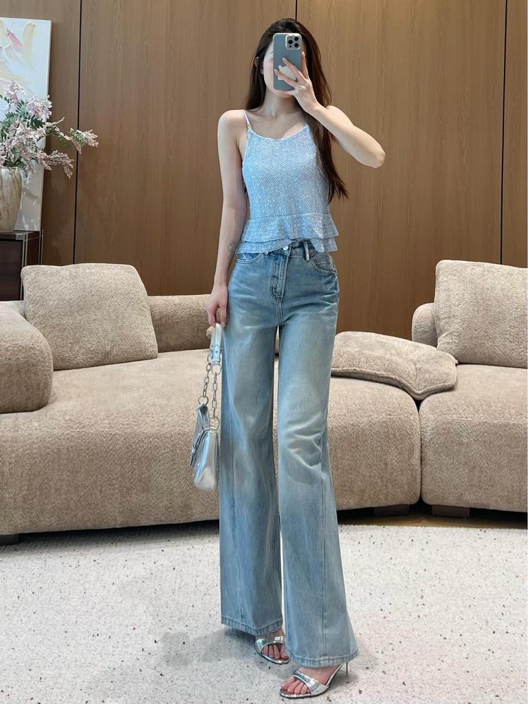 Gradient High-Waist Straight-Leg Denim Jeans for Women - Tummy Concealing, Leg Lengthening, Spring Fashion