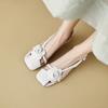 Fashion New Design Summer Women Sandals Half Cover Toe Square Toe Flower Buckle Strap Empty Back Med Heels Shoes Sandalias De Mujer